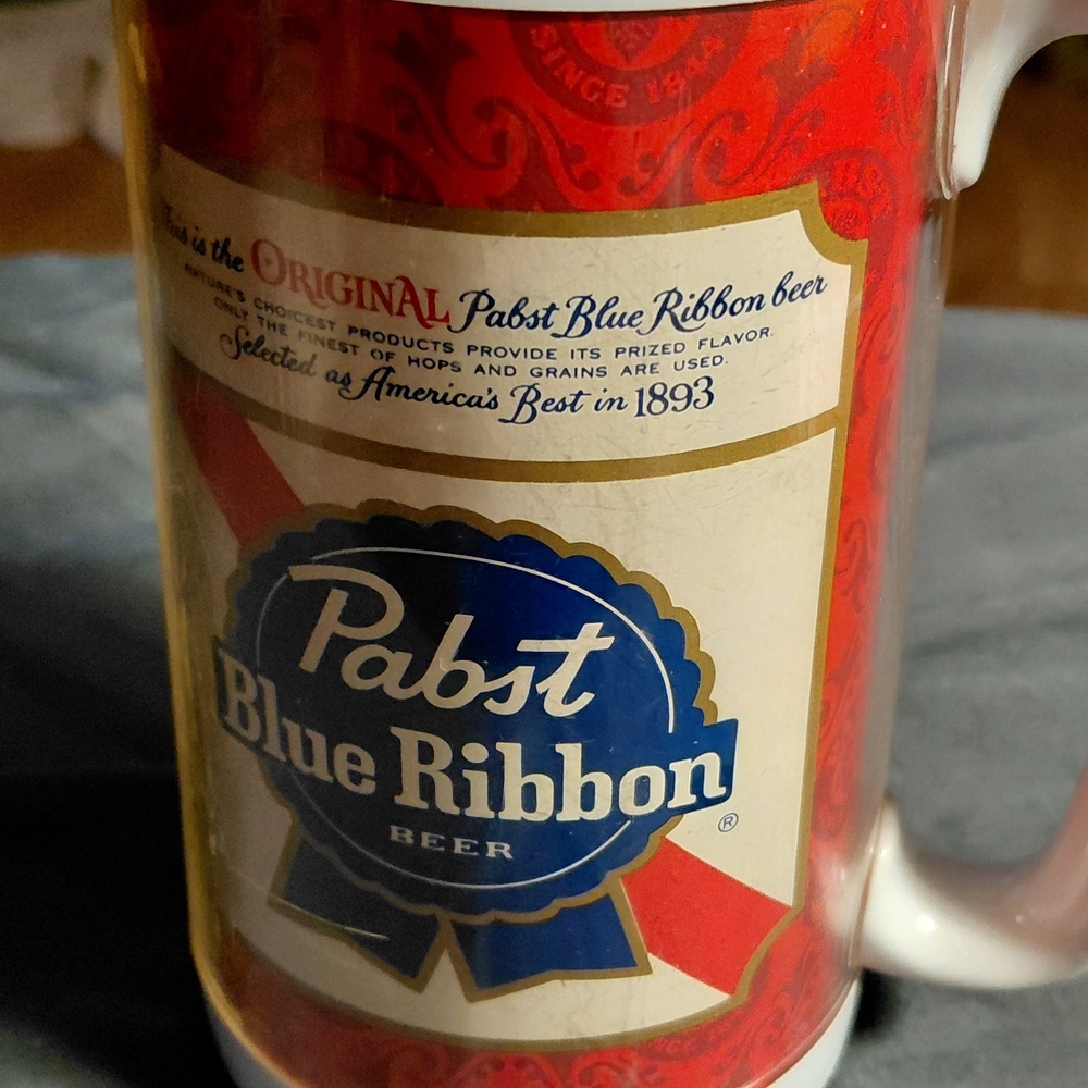 Pabst Blue Ribbon Beer Mug - Red and Blue
